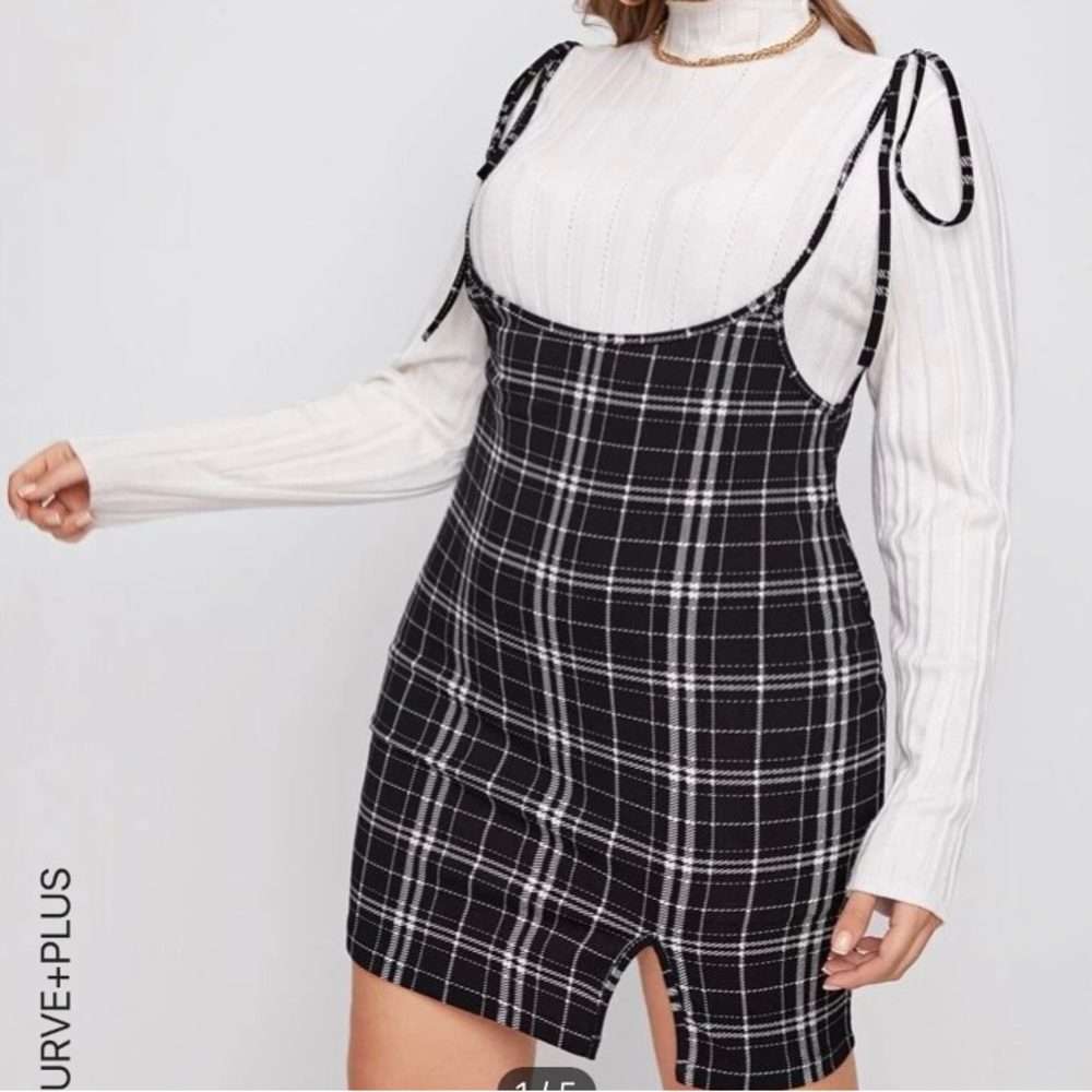 Black and white suspender dress